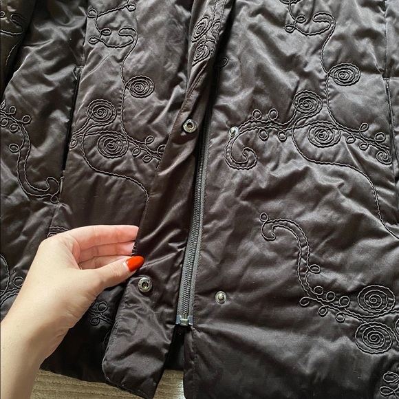 Dana Buchman Embroidered Brown Cotton Blend Puffer Coat Jacket Size L - Picture 2 of 8